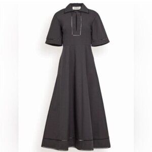 Black A-Line Midi Dress with Contrast Trim